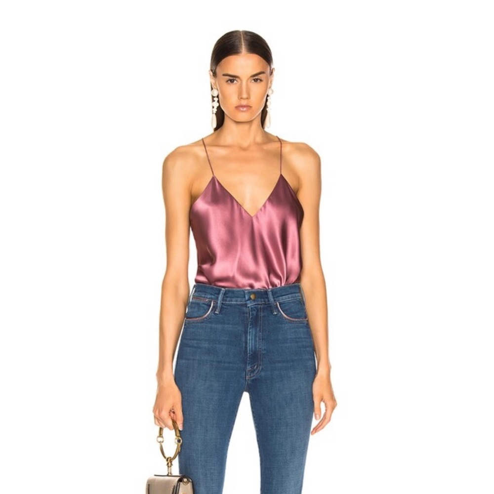 ALIX NYC Lewis Silk V Neck Bodysuit in Rosette Dusty Pink - NEW - S